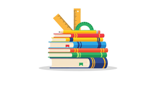 Stack of Colorful Books with Ruler and Protractor for Educational Resources - Powered by Adobe