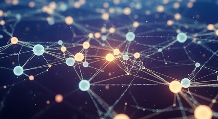 Abstract digital network with interconnected nodes and glowing points representing data flow and technological connectivity in a futuristic style