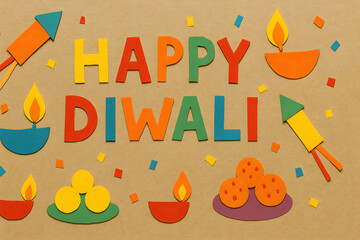 Handmade Paper Cut Diwali Elements, Happy Diwali