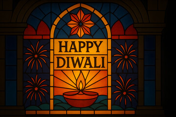 Stained-Glass Diya Window, Happy Diwali