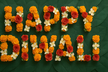 Marigold Floral Typography, Happy Diwali