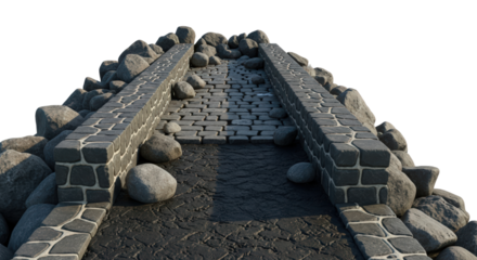 Stone Path Lined With Rocks And Cobblestone Under Daylight Isolated On Transparent Background