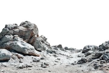 Large moon rocks and boulders scattered across a desolate lunar surface.