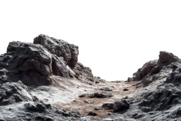 Rugged Rocky Lunar Terrain with Isolated Path and Dark Sky