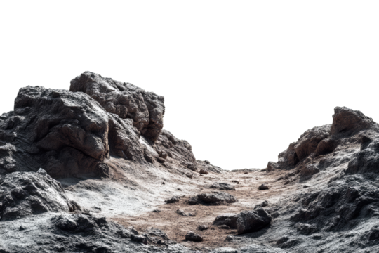 Rugged Rocky Lunar Terrain with Isolated Path and Dark Sky
