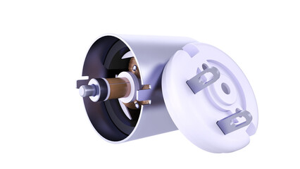 DC Electric Motor and Rotor. Positioned Side by Side. 3D rendering isolated on white background....