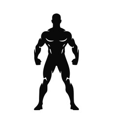 Strong male silhouette in standing pose, muscular bodybuilder figure in black and white vector style, fitness strength concept, muscle man, bodybuilder vector, gym athlete