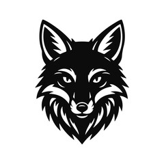 Fox head silhouette in black and white vector style, elegant wild animal face with sharp eyes and pointed ears, fox head, fox face, wild animal, forest predator, wildlife art