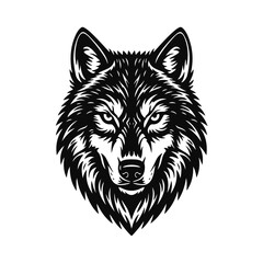 Wolf head in bold black and white tribal line art, expressive animal profile with strong wild spirit vibe, wolf head, wolf silhouette, tribal art, wild animal, wildlife illustration