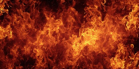 Abstract fiery inferno with dynamic flame details and burning embers on a dark background