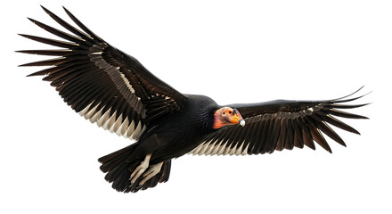 Obraz premium California Condor, with outstretched wings in flight showing detailed feathers and orange head, cutout, PNG isolated on white or transparent background