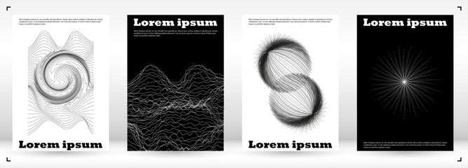 Set of Minimal Vector Magazine Design with Circles and Wave Lines. Abstract Background with Swirl Lines. Good for Brand Identity or Music Fest Invitation. Digital Style.