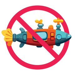 No submarine sign, underwater vehicle not allowed sign, vector illustration, underwater vessel restriction icon
