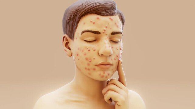 Conceptual 3D animation of a teenager with acne
