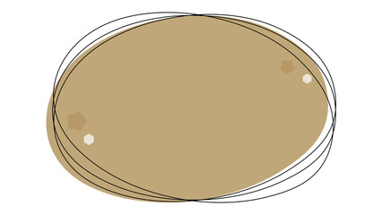 A minimalist graphic of an oval frame. The oval shape is filled with a soft brown color and outlined by multiple overlapping, black lines, giving a sketchy or hand-drawn effect