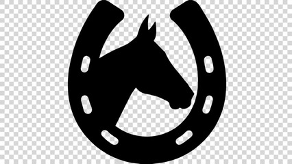 Powerful horse head silhouette within horseshoe, symbol of luck and equestrian spirit