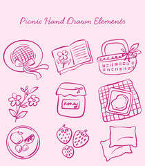 Picnic outline vector hand drawn elements