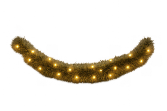 Christmas garland decor element with glowing string lights, festive winter holiday season decoration, transparent background