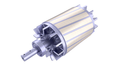 Industrial Induction Electric Motor Rotor Core - generator High-quality 3D rendering isolated on white background. Ideal for professionals, educational, engineering, and industrial design.