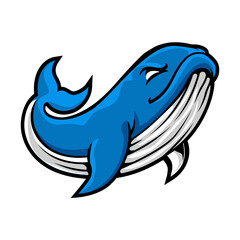 Friendly blue whale character with confident expression, perfect for ocean sports or aquatic brand mascot.