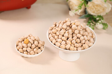 Fresh Raw Chickpeas in White Bowls - Healthy Legume Ingredient for Cooking