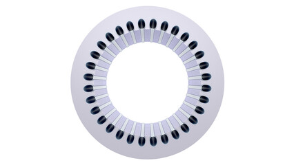 Induction AC Electric Motor Stator Core. Inside Parts.  front view. High-quality 3D rendering isolated on white background. Ideal for professionals, educational, engineering, and industrial design.