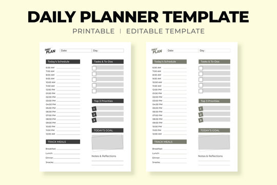Printable Daily Planner Template, Clean Layout for To-Do List, Priorities, and Schedule Tracking