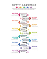 Infographic design template with numbers 11 option for Presentation infographic, Timeline infographics, steps or processes.