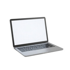 Modern laptop with blank white screen for content display.