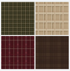 Collection of seamless checkered pattern. Warm autumn and winter colors. Quiet Luxury, Old Money, Vintage textures. Editable vector illustration