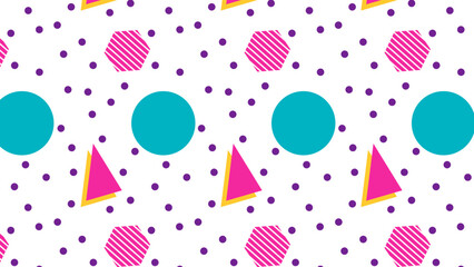 Seamless Memphis pattern background. Seamless Memphis Style Geometric Pattern. Seamless memphis pattern with 90s retro dots, circles, and abstract shapes.