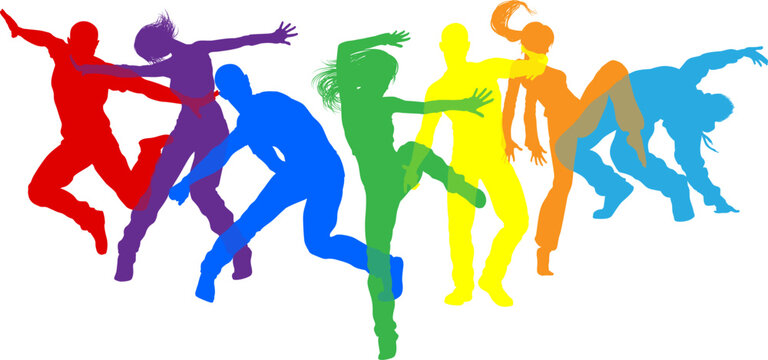 Street dancers dancing silhouette hip hop dance silhouettes poses set