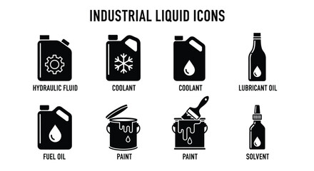 Industrial liquid icons vector set of oil coolant paint and solvent editable