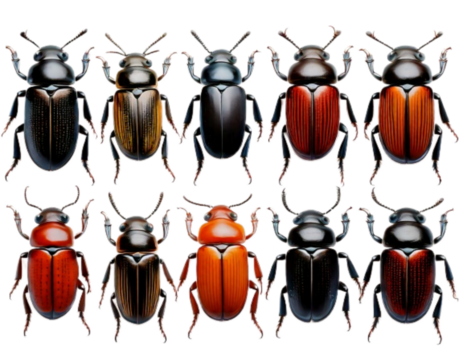  Ten Unique Beetle Specimens – Angled Side Perspective PNG