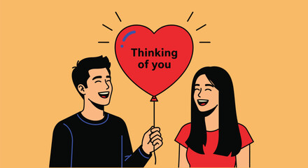 Thinking of you card vector illustration for love and relationship editable