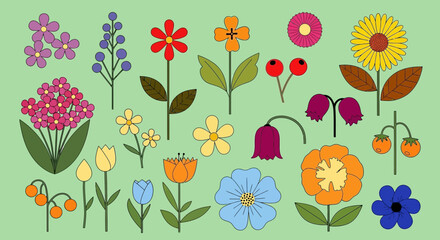 Vector floral design elements various flowers and plants illustration editable
