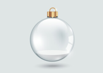 Glass ball Christmas or glass transparent on isolated background for Chrismast and New year advertising design, vector 3d illustration isolated on gray background for design