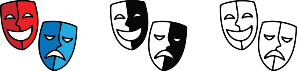 set theatre mask icon comedy drama art logo design 