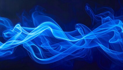 Blue smoke on a dark background creates an abstract and modern visual pattern. The swirling shapes form a smooth, mysterious atmosphere, perfect for elegant covers, digital art, branding, and creative