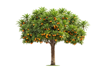 Lush orange tree heavy with ripe fruit, dense green foliage, abundant harvest, Mediterranean style, isolated on a transparent background