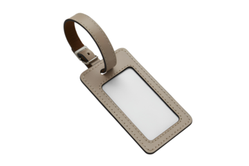 Leather luggage tag with blank insert isolated on transparent background