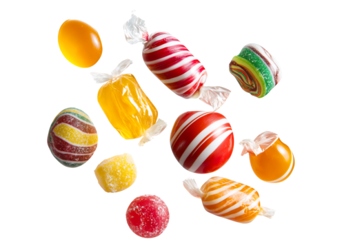 Colorful Candies Floating isolated on transparent background