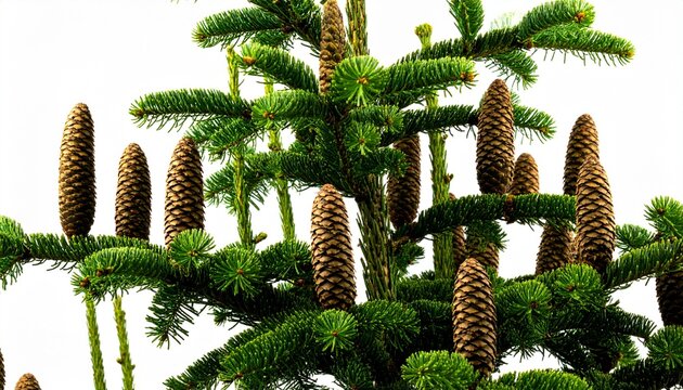 Fir tree close-up detail, pine cones and spring growth texture - Powered by Adobe