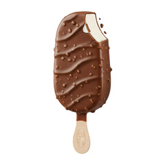 Delicious chocolate ice cream bar with a bite taken out, ready to enjoy