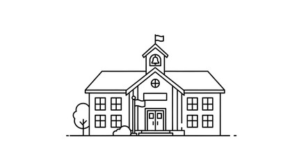 Fototapeta premium Illustration of a school building with a bell tower and a small tree.