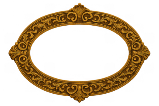 Luxurious gold oval frame with ornate baroque filigree details, adding a touch of classic elegance to any design - Powered by Adobe