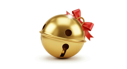 Shiny golden sleigh bell adorned with a festive red ribbon, perfect for holiday promotions and winter celebrations
