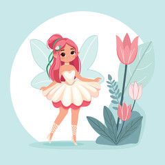 cute, art, wings, illustration, magic, cartoon, character, fairytale, fairy, dress, design, purple, girl, flying, flower, dream, delicate, enchantment, fantasy, creativity, child, glow, charm, happine