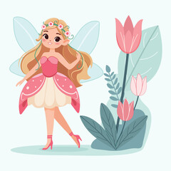 cute, art, wings, illustration, magic, cartoon, character, fairytale, fairy, dress, design, purple, girl, flying, flower, dream, delicate, enchantment, fantasy, creativity, child, glow, charm, happine