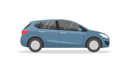 Obraz premium Blue hatchback car illustration, side view on white background.
